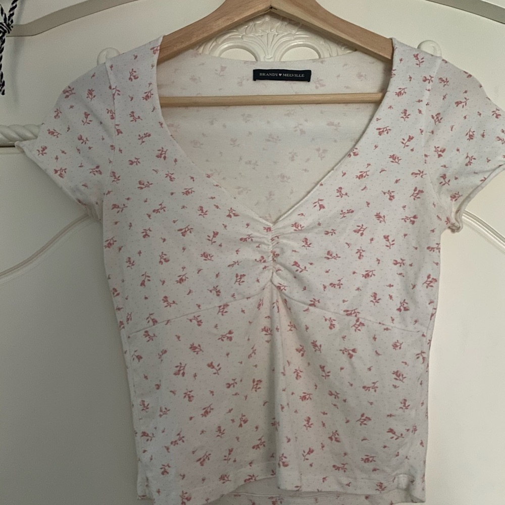 brandy melville white gina top with pink flowers